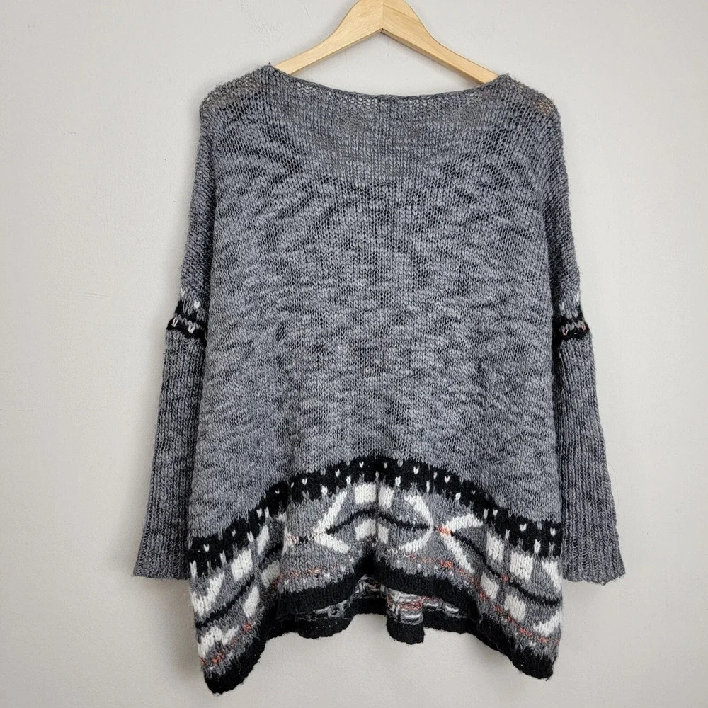 Free People Gray Sweater Womens Size S Wool Blend 3/4 Sleeve Oversized Boxy READ